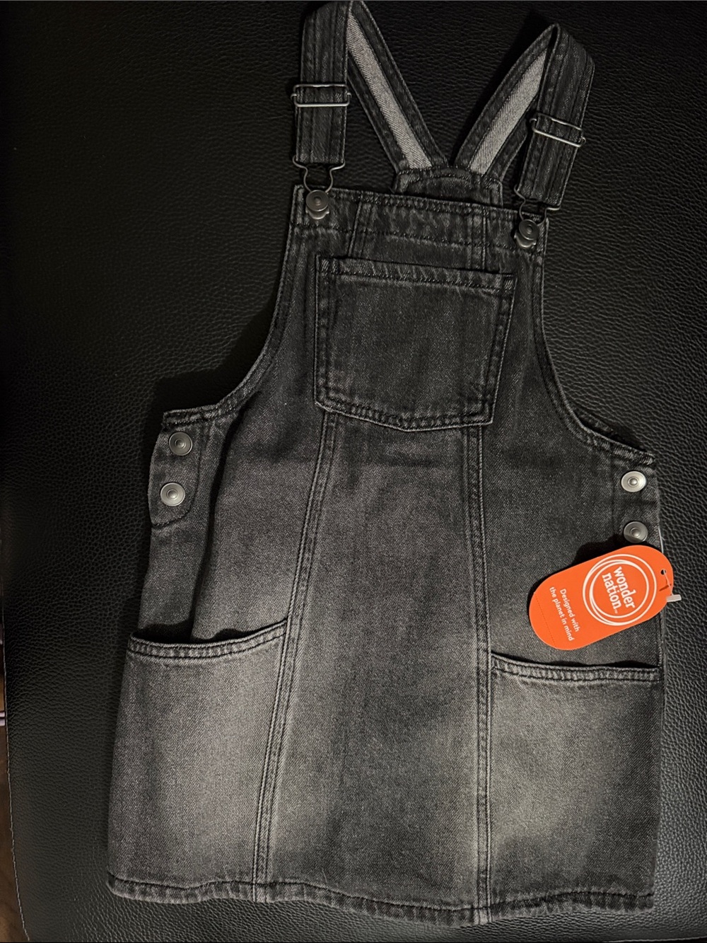wonder nation Black Denim Overall Dress for Kids